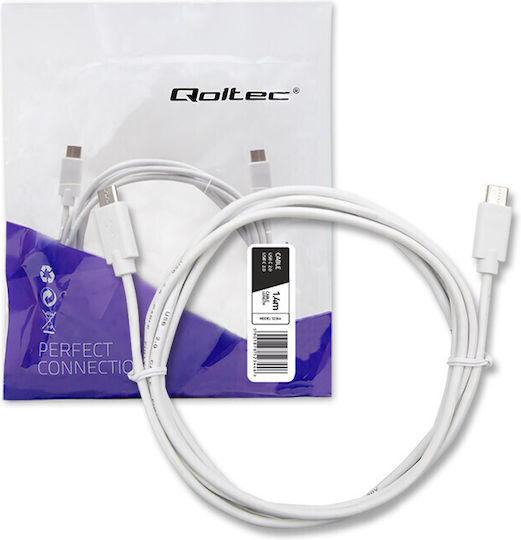 Qoltec USB 2.0 Cable USB-C male - USB-C 5W Λευκό 1.4m 52344