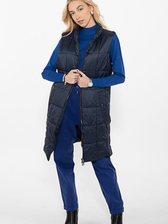 Navigazione Lang Damen Ärmellos Puffer Jacke Wasserdicht für Winter Μπλε