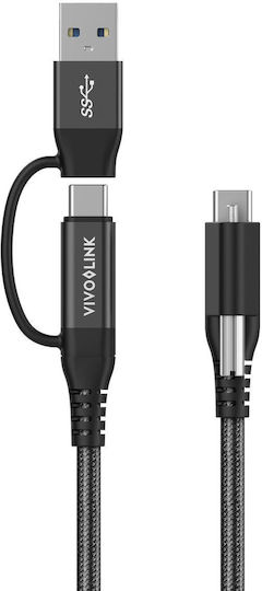 Vivolink USB 2.0 Cable USB-C male - USB-A / USB-C Μαύρο 1.5m PROUSBCMM1.5ADP