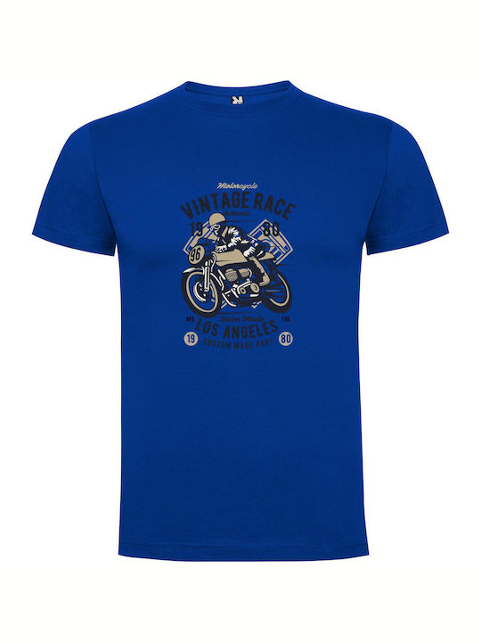 iLovePrints Retro Rider La T-shirt Μπλε Βαμβακερό