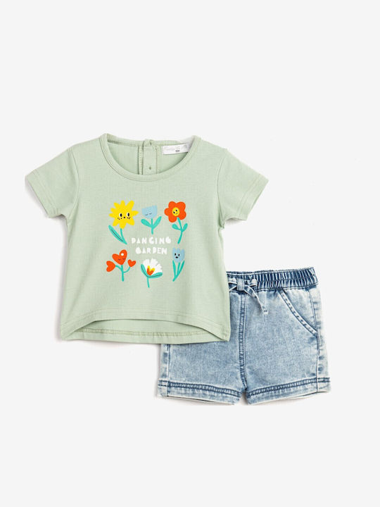 Funky Set De Îmbrăcăminte Pentru Copii Cu Pantaloni Scurți Verde Fistic/Albastru 2 Bucăți