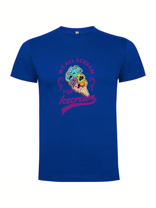 iLovePrints Screaming For Ice Cream T-shirt Blue Cotton