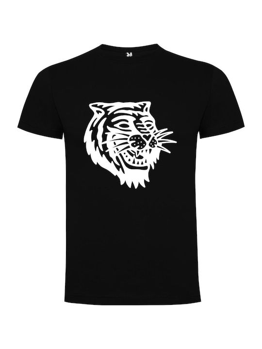 iLovePrints Smiling Tiger Mascot T-shirt Schwarz Baumwoll-