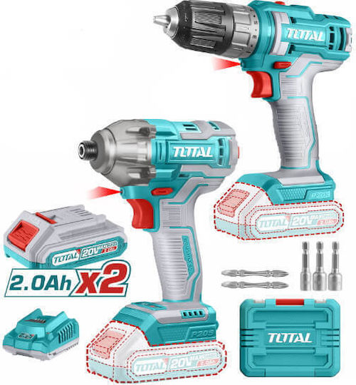 Total TOSLI230708 Set Mașină de găurit & Șurubelniță Brushless 20V cu 2 baterii 2Ah și husă