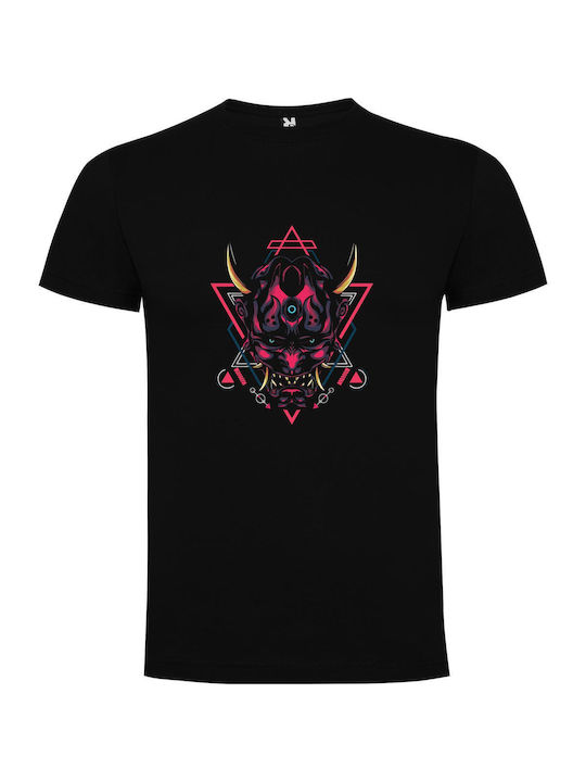 iLovePrints Red Demon Cyberpunk T-shirt Schwarz Baumwoll-