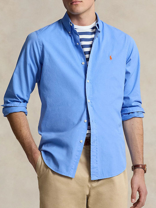 Ralph Lauren Shirt Ανδρικό Πουκάμισο Μακρυμάνικo Βαμβακερό με Στενή Γραμμή Lightblue