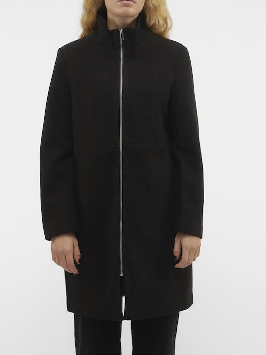 Vero Moda Women's Midi Coat with Zipper Black