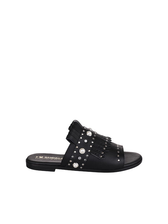 I Love Sandals Leder Damen Flache Sandalen in Schwarz Farbe