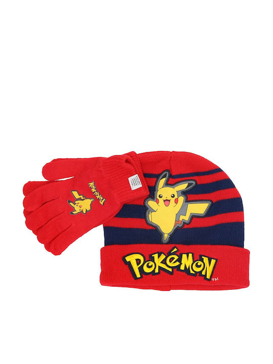 Pokémon Set Mützen mit Handschuhen Gestrickt Rote