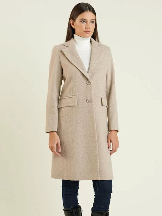 Forel Women's Midi Coat with Buttons Beige