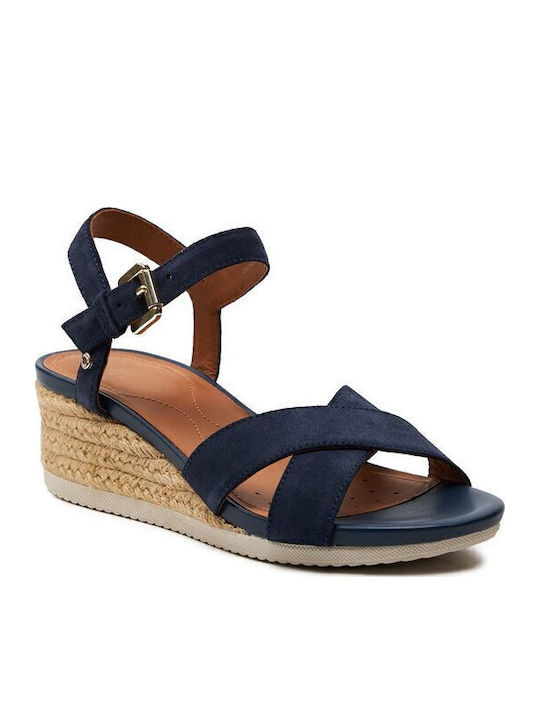 D Ischia Corda Women's Ankle Strap Platforms Navy Blue