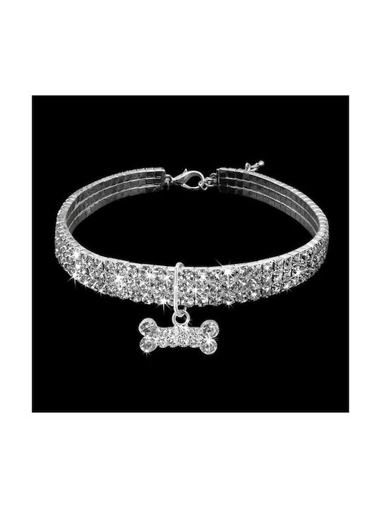 Bling Rhinestone Dog Collar Crystal Puppy Κολάρο σε Λευκό χρώμα Small 2τμχ