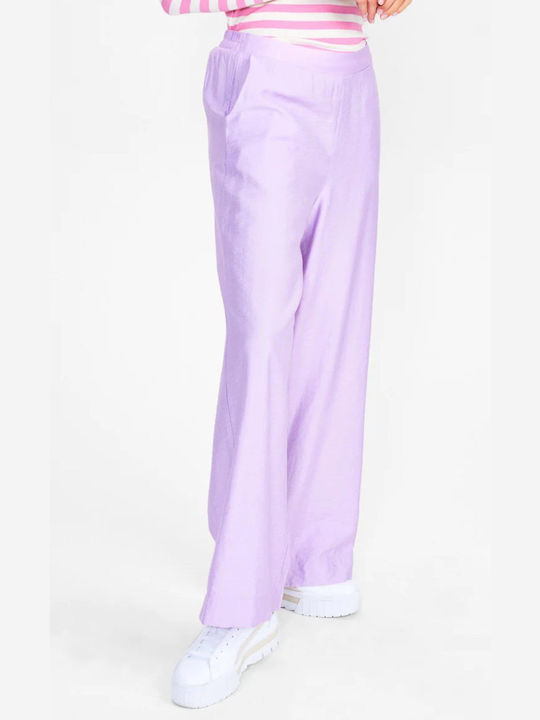 Numph Women's Linen Trousers with Elastic Purple