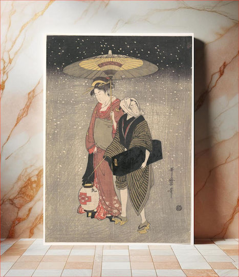 Geisha Walking Through The Snow At Night By Utamaro Kitagawa (1754–1806)