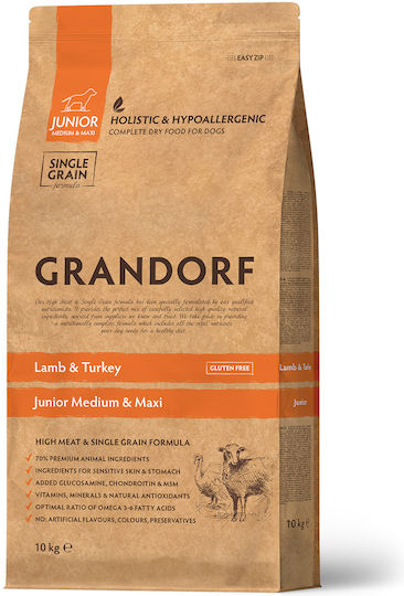 Grandorf Holistic & Hypoallergenic 10kg Dry Food Gluten-Free for Medium & Large Breed Puppies with Lamb and Turkey