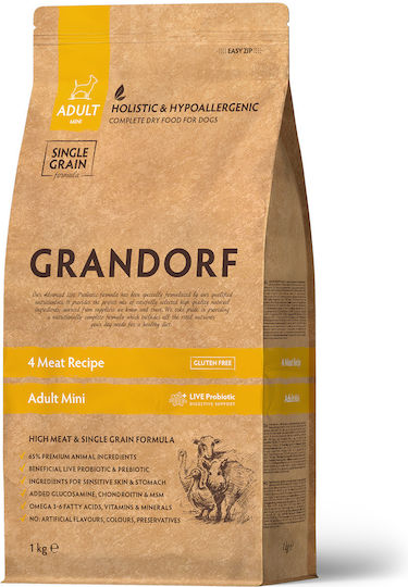 Grandorf Holistic & Hypoallergenic 1kg Ξηρά Τροφή χωρίς Γλουτένη για Ενήλικους Σκύλους Μικρόσωμων Φυλών με Γαλοπούλα, Αρνί, Πάπια και Κουνέλι