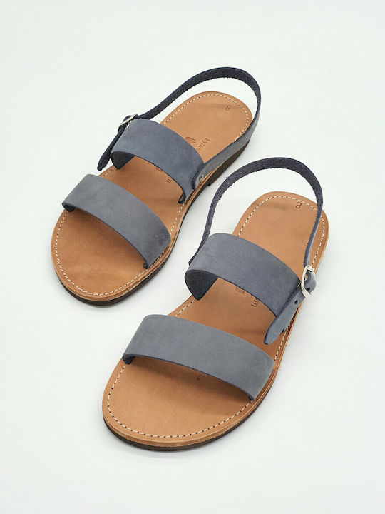 Kypraiosleather Leather Women's Flat Sandals in Blue Color