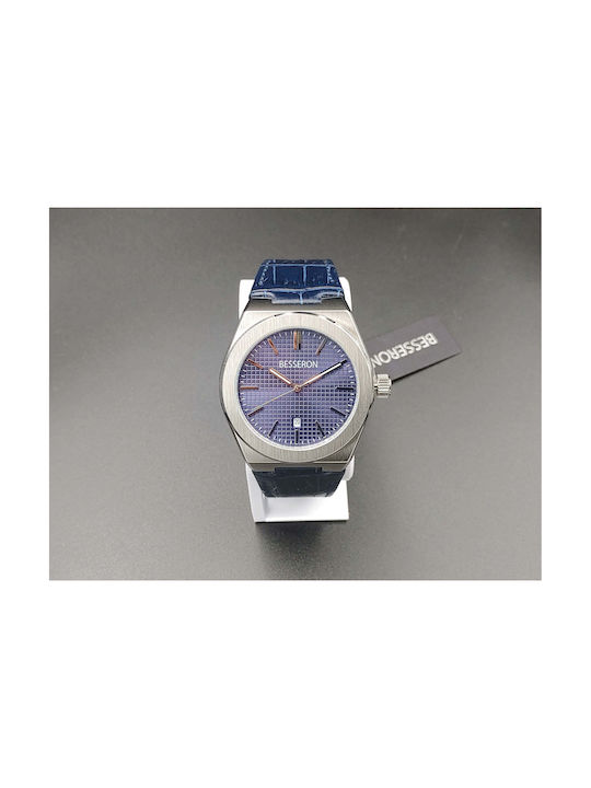 Besseron Watch Chronograph Battery with Blue Leather Strap