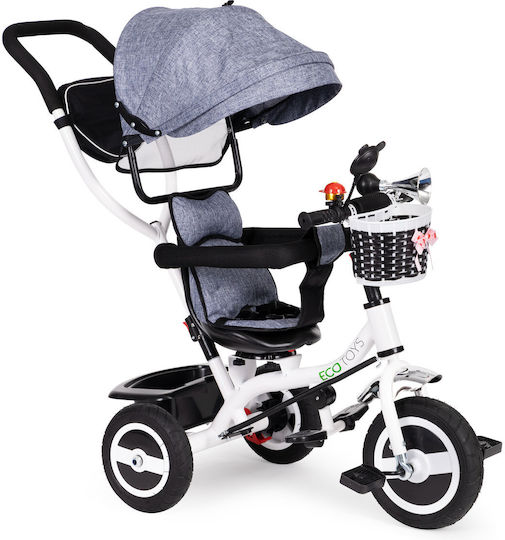 Ecotoys Tricicletă Pentru Copii Cu Spațiu De Depozitare Mâner Pentru Părinți Și Tricicletă Pentru Copii Pentru 1-5 Ani Gri-Alb