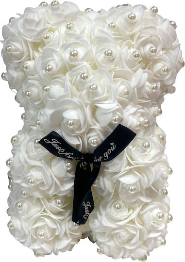 Ursuleț din Trandafiri Artificiali White 25cm în cutie Mohicans Black Line