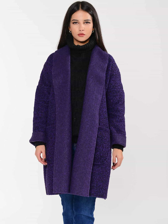 Doretta Women's Curly Long Coat Purple