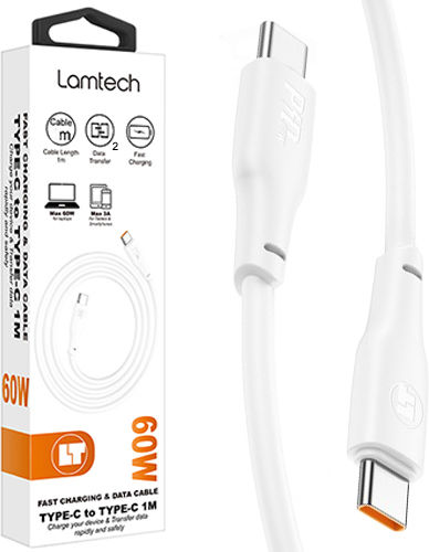 Lamtech USB 2.0 Cable USB-C male - USB-C 60W Λευκό 2m LAM113133