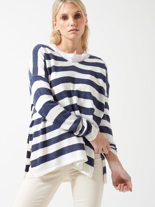 Only Women's Blouse Long Sleeve with V Neck Striped Multicolor