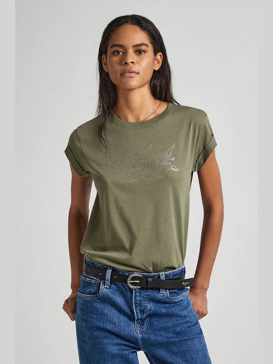 Pepe Jeans Logo Γυναικείο T-shirt Λαδί