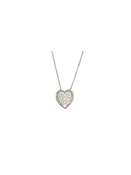 Dimiourgiko Vildiridis Necklace with design Heart from Silver with Zircon