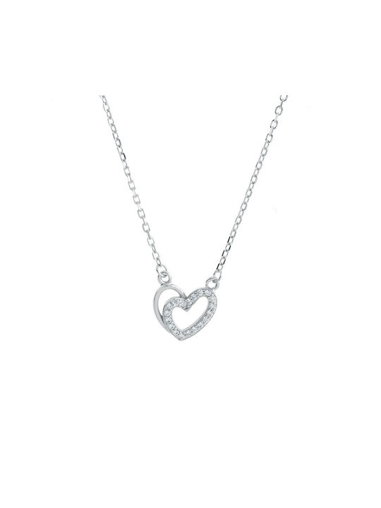 Ioannou24 Necklace with design Heart from Silver with Zircon