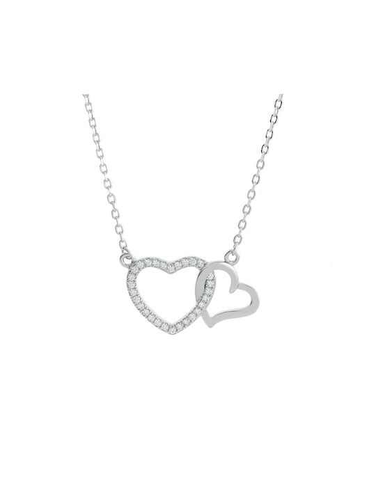 Ioannou24 Halskette Doppelter mit Design Herz aus Silber mit Zirkonia