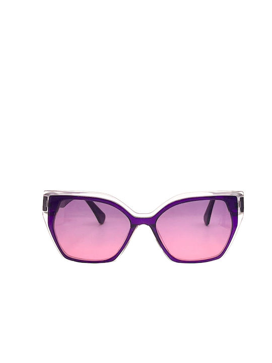 Italian Retro Women's Sunglasses with Purple Frame and Purple Lens YD1189 C3
