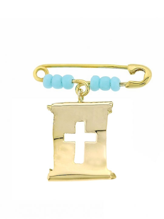Art d or Child Safety Pin made of Gold 9K with Cross
