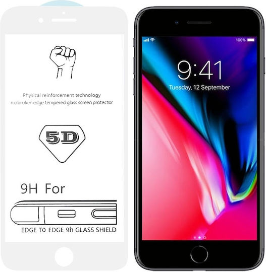 9h 5D Full Glue Full Face Tempered Glass Λευκό (iPhone 8 Plus / 7 Plus)