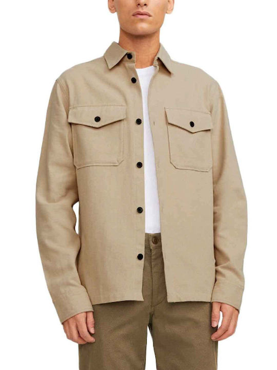 Jack & Jones Men's Shirt Overshirt Long Sleeve Cotton BEIGE