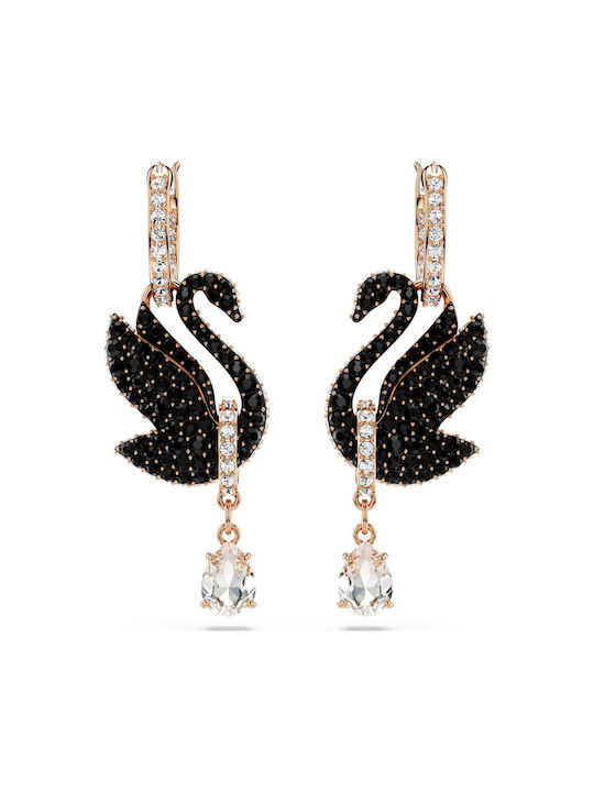 Swarovski Swan Earrings Hoops Gold Plated with Stones