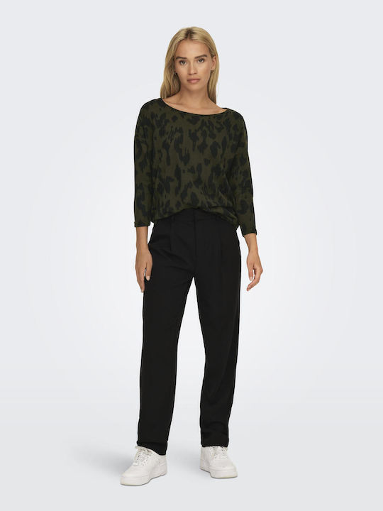 Damen Bluse mit 3/4 Ärmel Tierdruck Grün