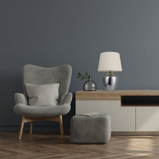 Platinet Метална Настолна лампа за Цокъл E27 с Бял Абажур и Сив Основа