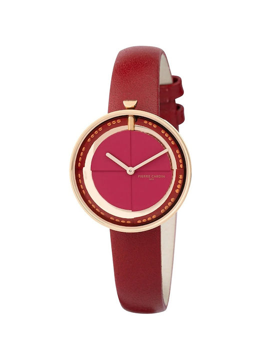 Pierre Cardin Marais Mirror Watch with Red Leather Strap