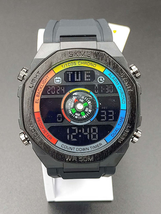 Ceas Digital Barbati 52mm Cronograf Baterie cu Cureaua Neagră din Cauciuc
