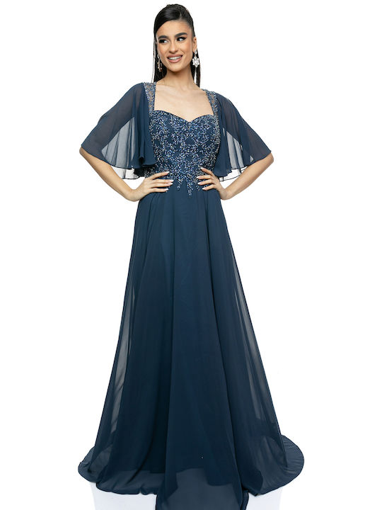RichgirlBoudoir Summer Maxi Evening Dress with Sheer Blue