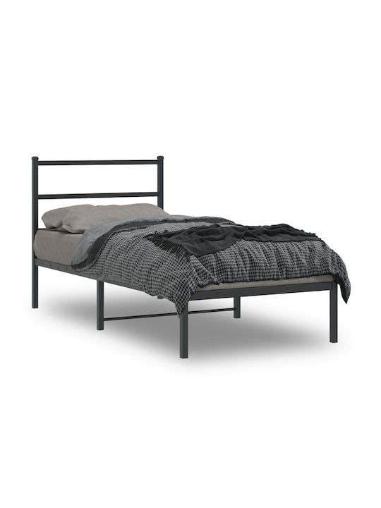 Single Metal Bed Black with Slats for Mattress 90x190cm