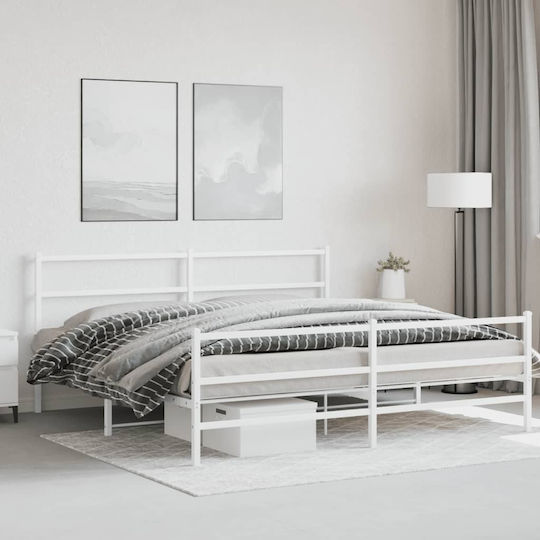 King Size Metallbett Weiß mit Lattenrost für Matratze 193x203cm