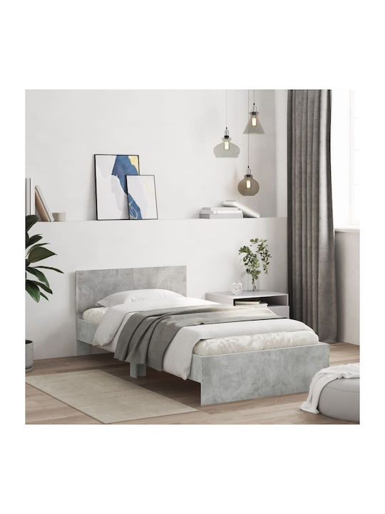 Pat Single Din Lemn Gri Cu Plăci Pentru Saltea 100x200cm