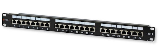 Techly Пач панел за рафт 1U 19" 24 порта cat6 Черен