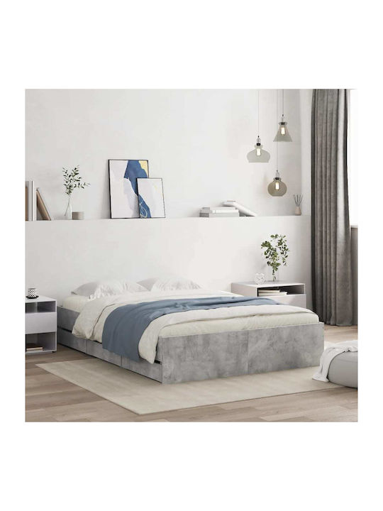 Hälfte Doppelbett Holz Grau mit Lattenrost für Matratze 120x190cm