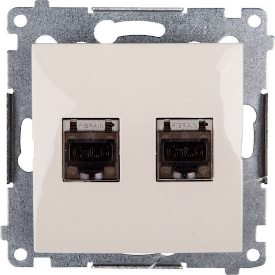 Kontakt-Simon Διπλή Πρίζα Δικτύου RJ45 Τύπου Cat6 σε Μπεζ Χρώμα WMDK-0640XX-041