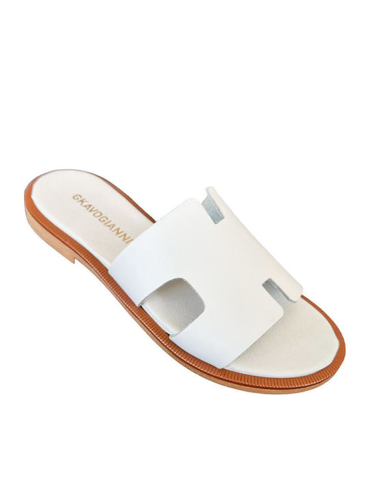 Leather Women's Flat Sandals in White Color