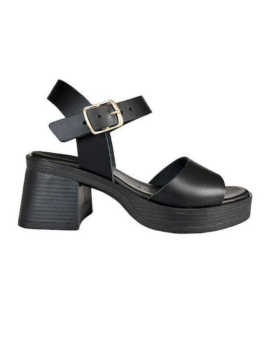 Gkavogiannis Sandals Δερμάτινα Γυναικεία Πέδιλα σε Μαύρο Χρώμα