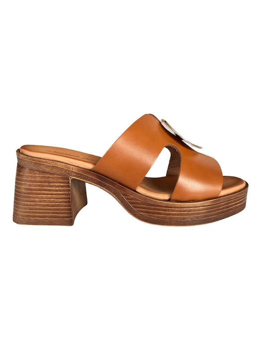 Gkavogiannis Sandals Platform Leather Women's Sandals Tabac Brown